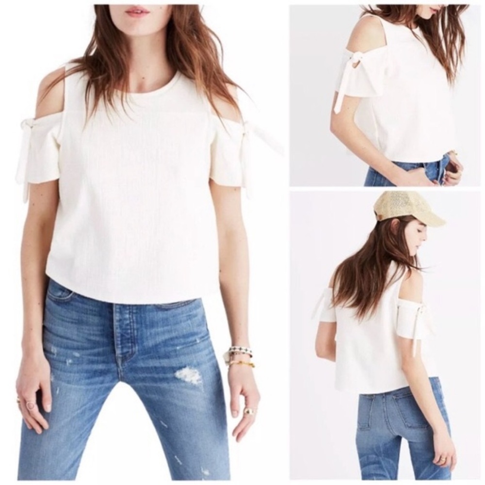 Madewell Ivory White Skylark Cold Shoulder Tie Top Size XS EUC - Picture 3 of 10